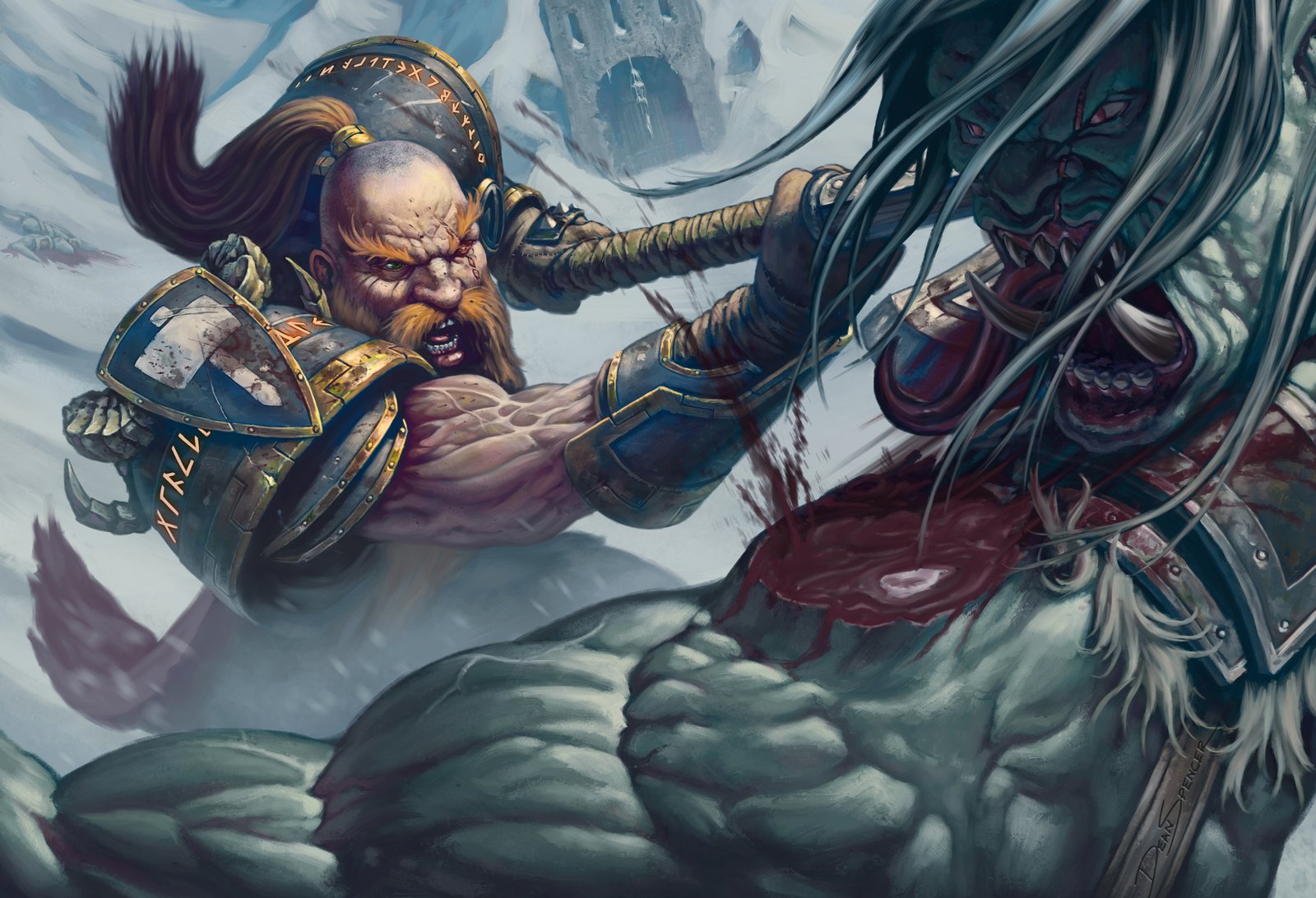 Dwarf warrior in brutal combat